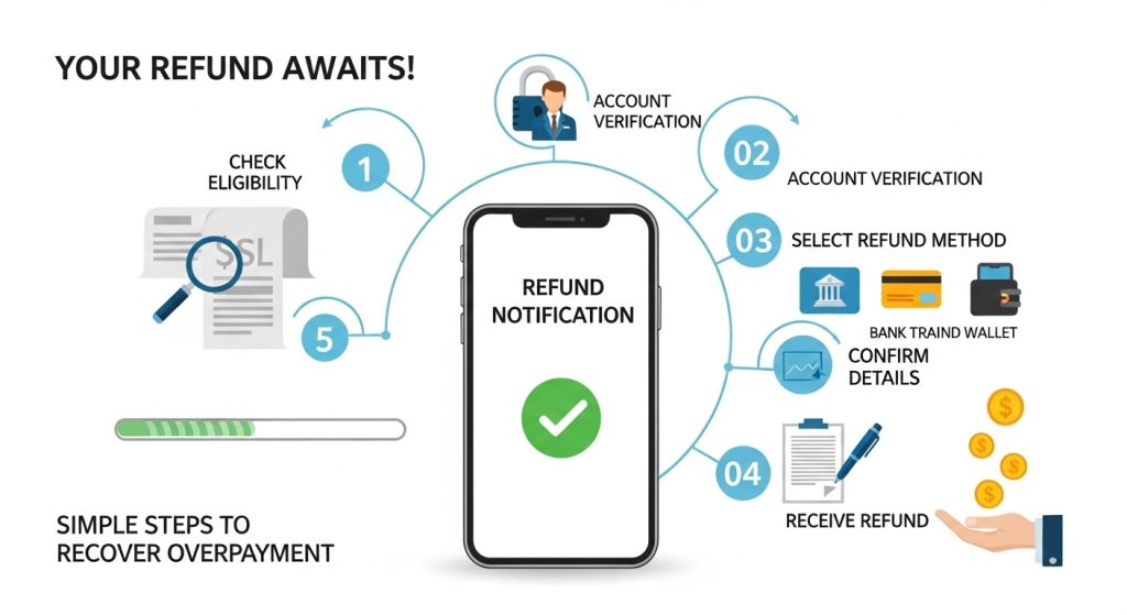 환급 대기 중 알림 모바일 앱 5단계 과납금 회수 프로세스 자격 확인부터 계좌 인증 환급 수령까지 완벽 가이드