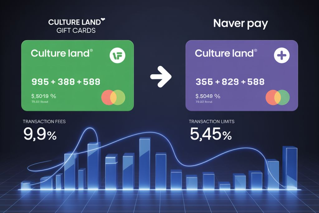 컬처랜드 기프트카드와 네이버페이 간 거래 수수료 및 한도 비교 차트.