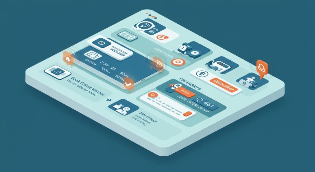 디지털 결제 시스템의 PIN 입력, 거래 확인 단계를 보여주는 아이소메트릭 인포그래픽.
