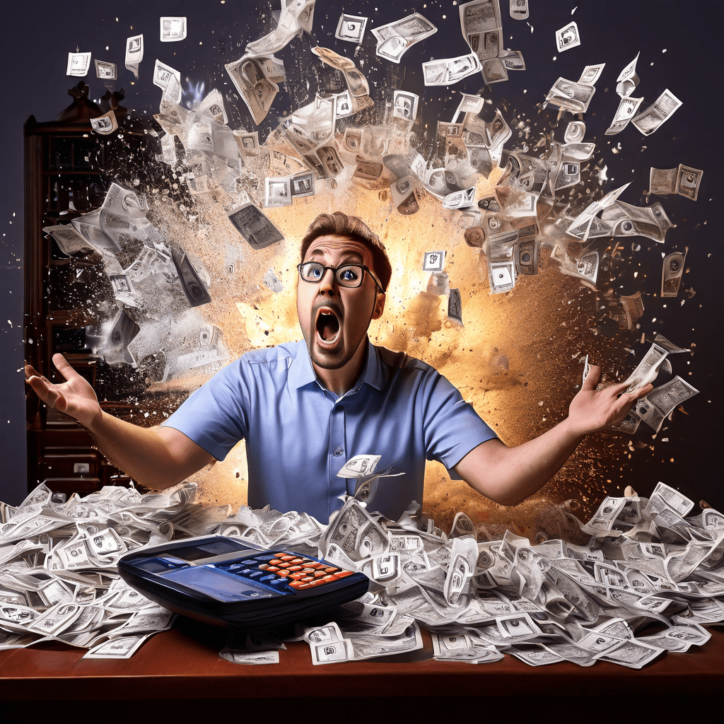 평방미터당 작은 가격이 적힌 청구서를 보며 놀란 사람과, 총액이 폭발적으로 표시된 계산기 화면이 나란히 있는 모습이다.